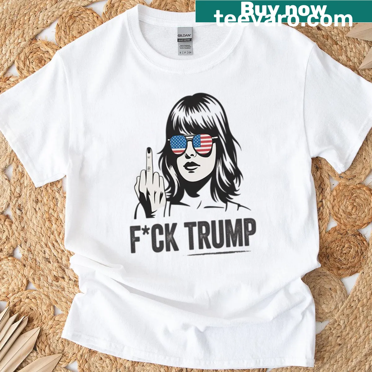 Anti-Trump T-shirt with bold typography statement — on a men's t-shirt