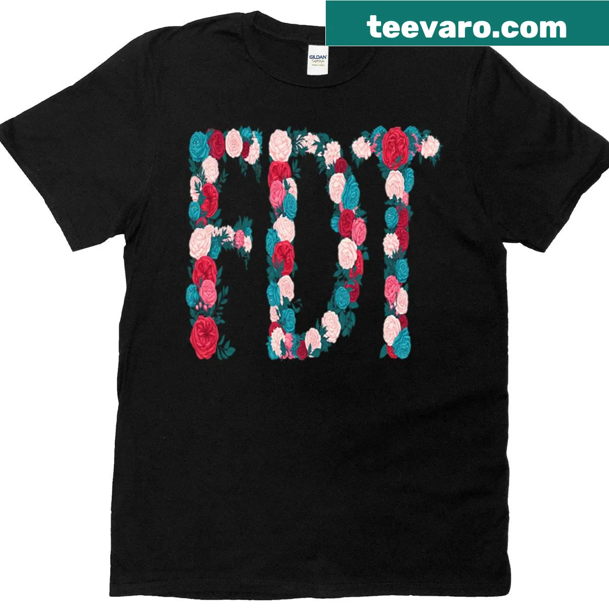 Floral typography anti-Trump graphic T-shirt — on a men's t-shirt