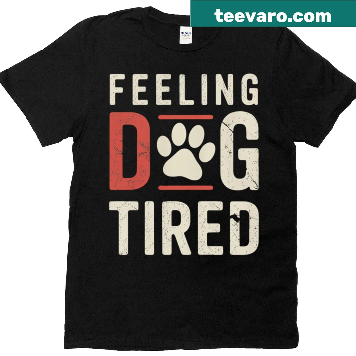 Witty graphic T-shirt with dog tired theme and anti-Trump message — on a men's t-shirt