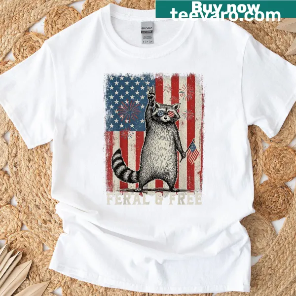 Funny raccoon graphic for Fourth of July T-shirt