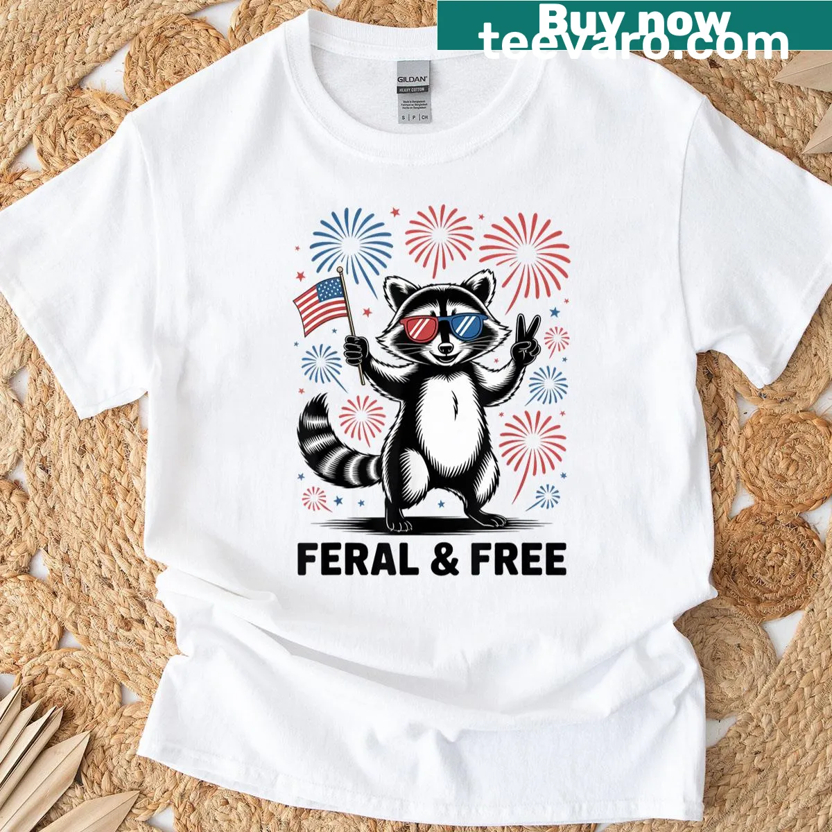 Funny raccoon T-shirt celebrating freedom for July 4th. — on a men's t-shirt