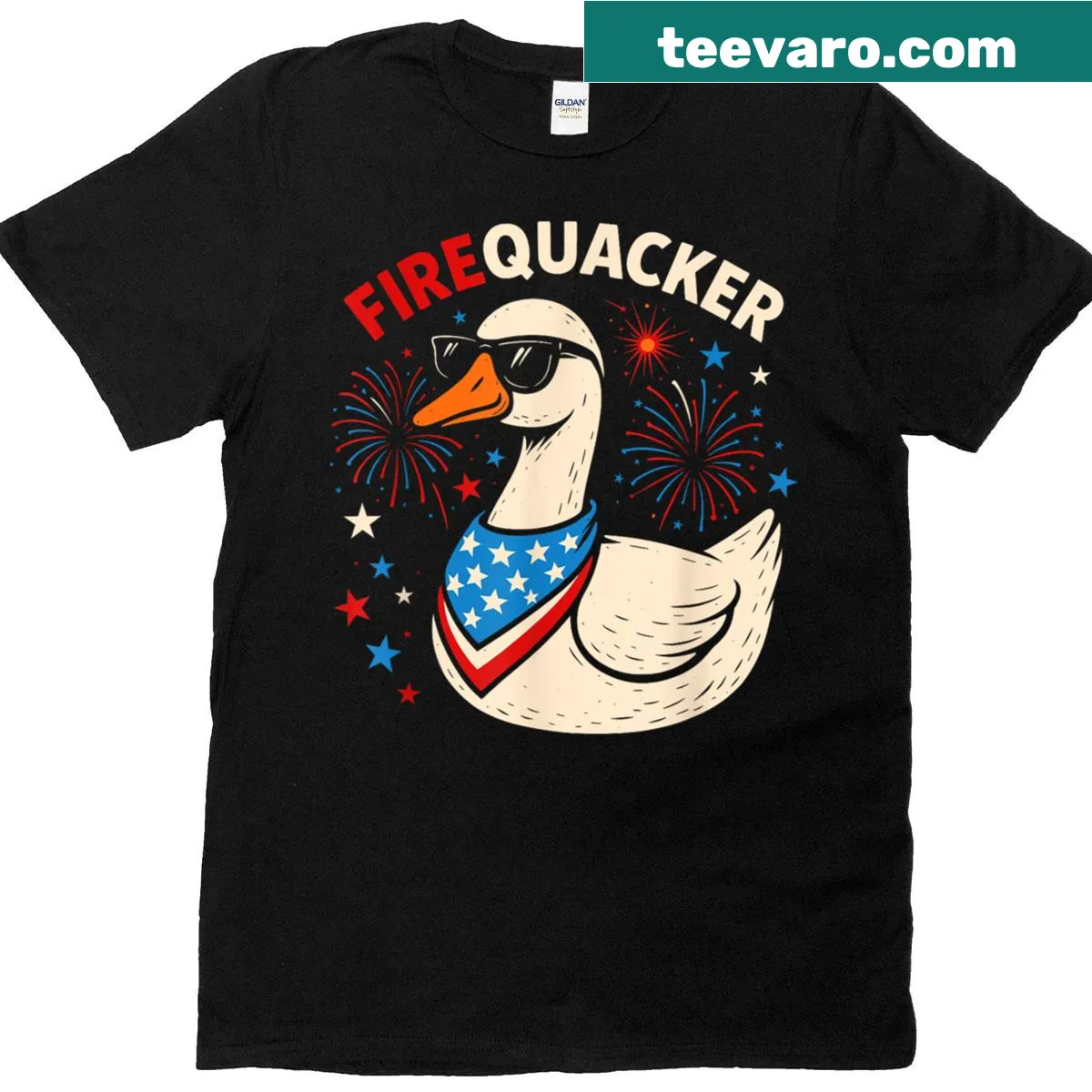 Funny goose t-shirt for Fourth of July celebrations — on a men's t-shirt