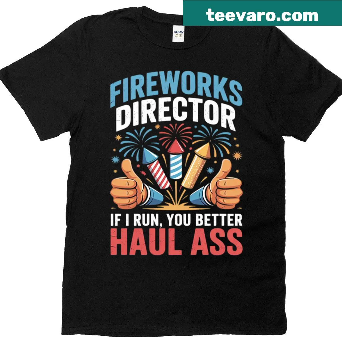 4th of July t-shirt with 'If I Run' text for fireworks director — on a men's t-shirt