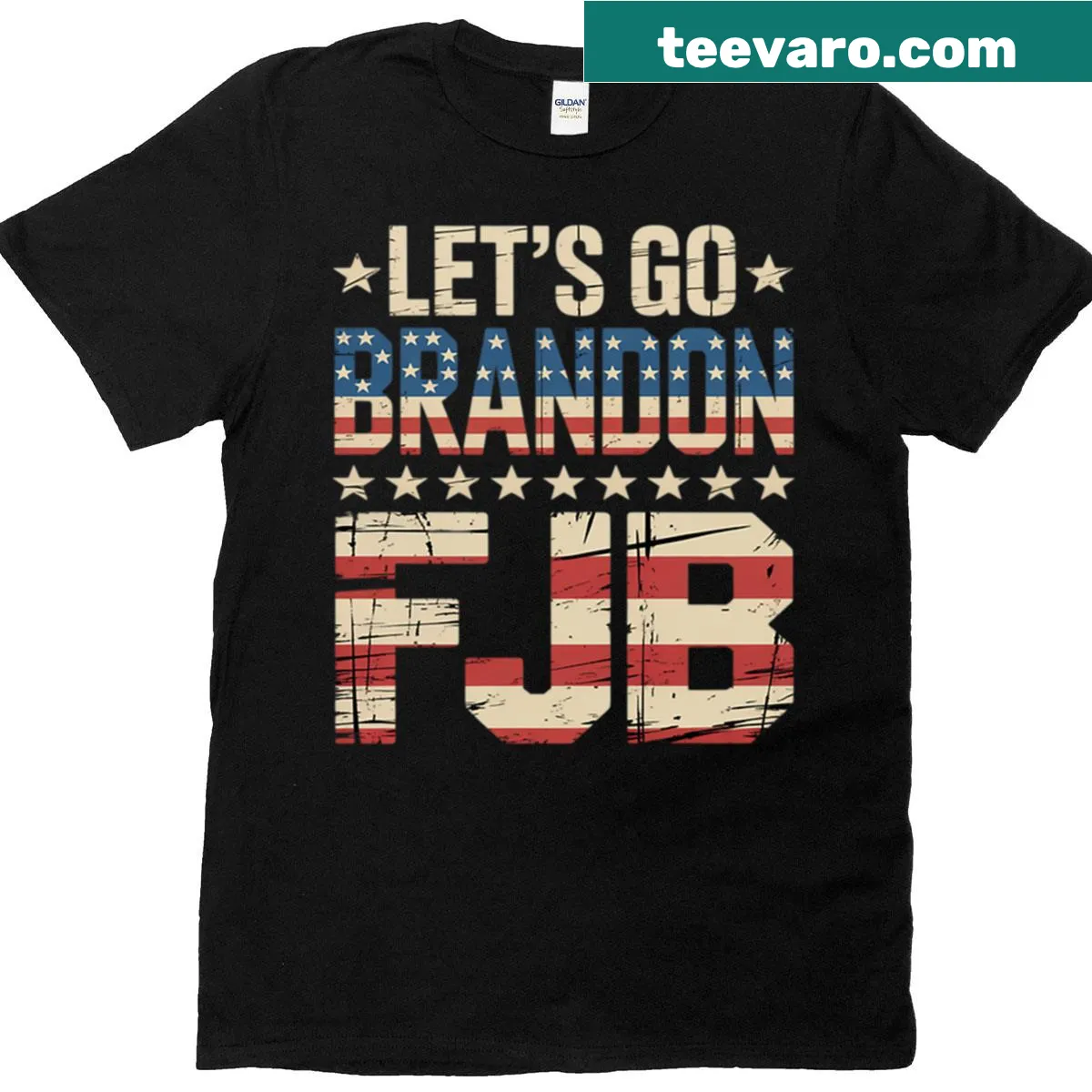 Political T-shirt with 'FJB Let's Go Brandon' text design — on a men's t-shirt