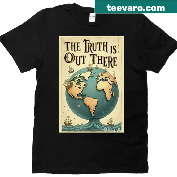 Flat Earth Society t-shirt with 'The Truth Is Out There' text