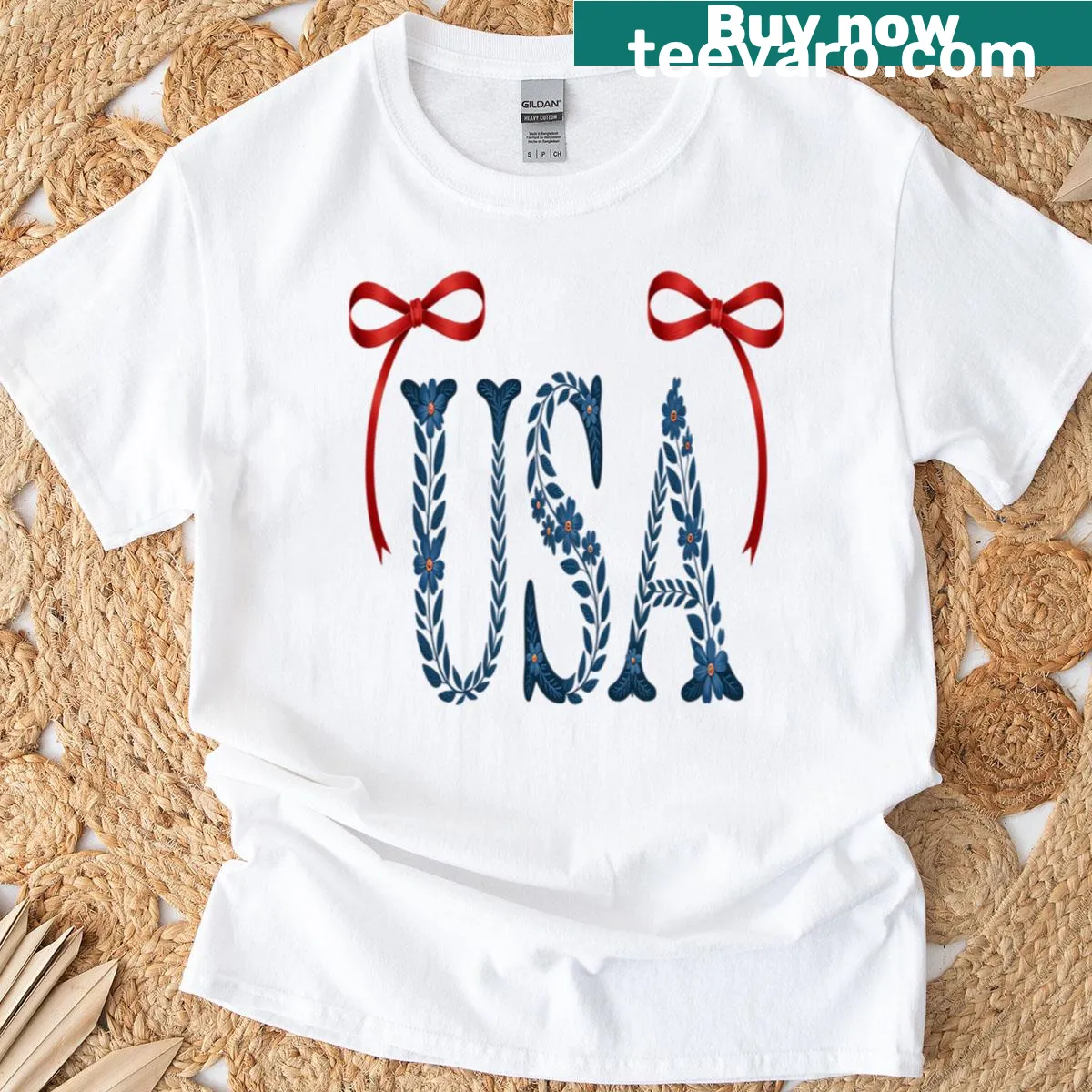 Floral retro design with Americana elements on a July 4th t-shirt — on a men's t-shirt