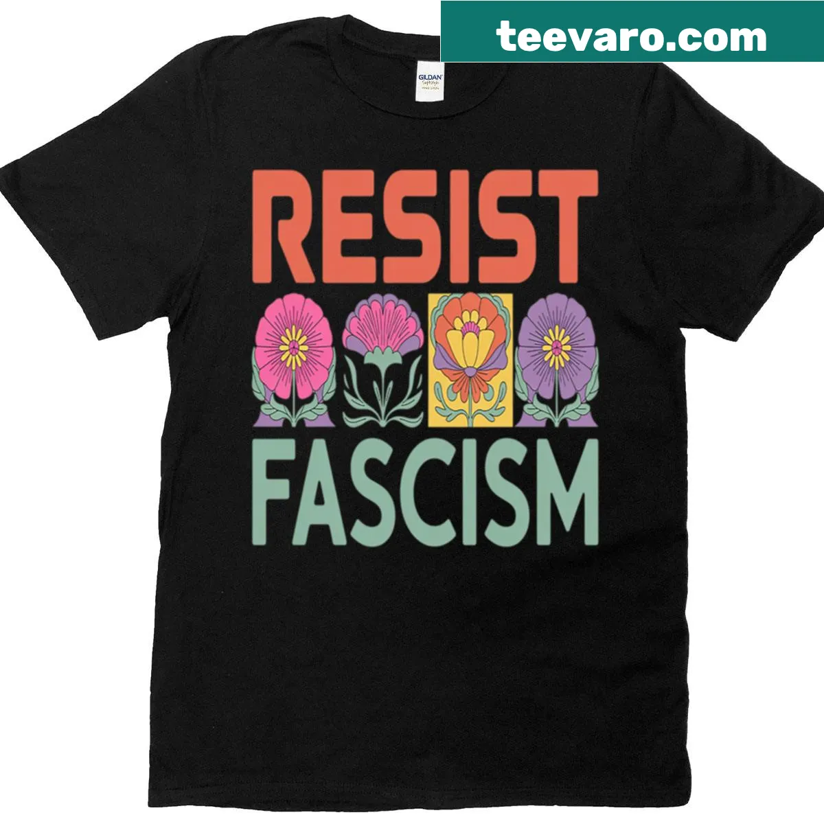 Floral activism t-shirt with 'Resist' message — on a men's t-shirt