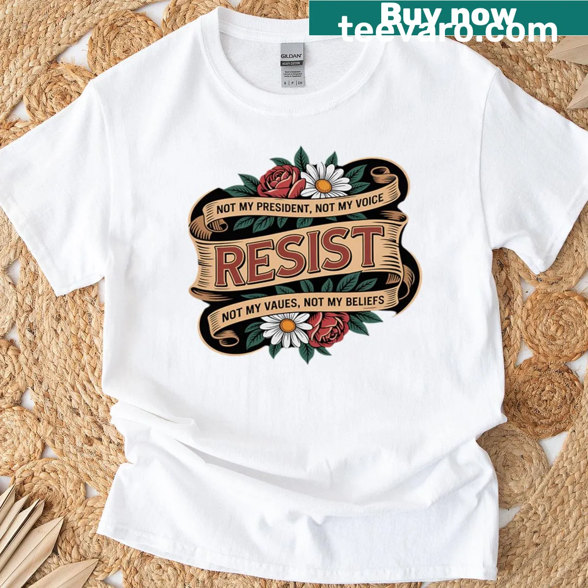 Floral design with anti-Trump message on a t-shirt — on a men's t-shirt