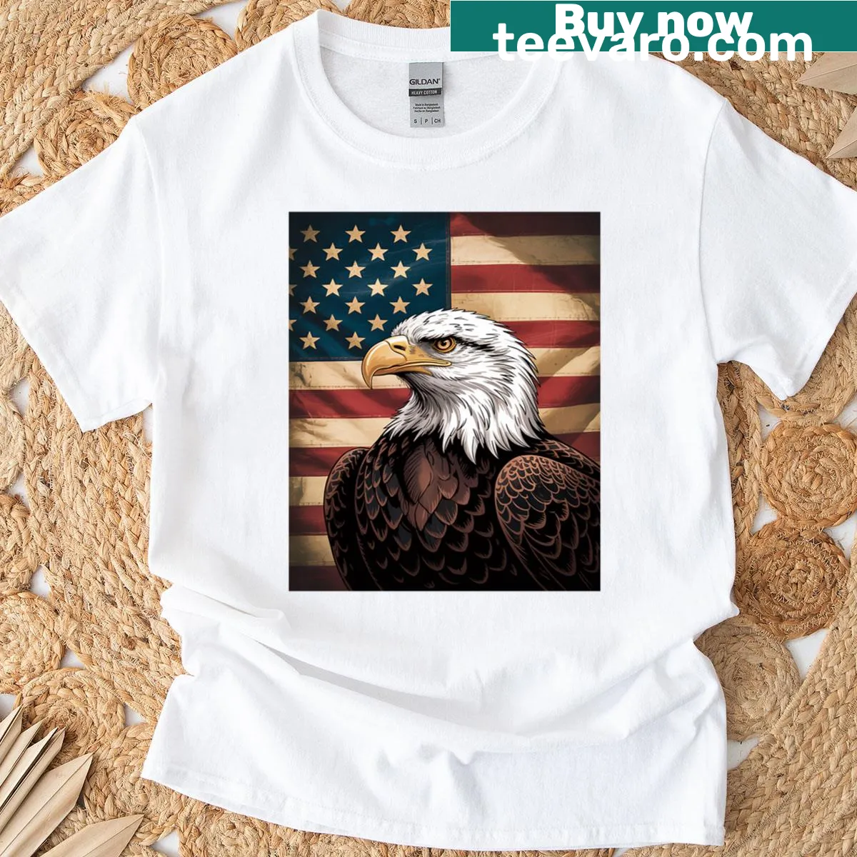 Eagle and USA flag graphic on a patriotic t-shirt — on a men's t-shirt