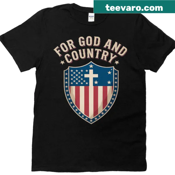 Inspirational T-shirt with For God And Country text in bold typography