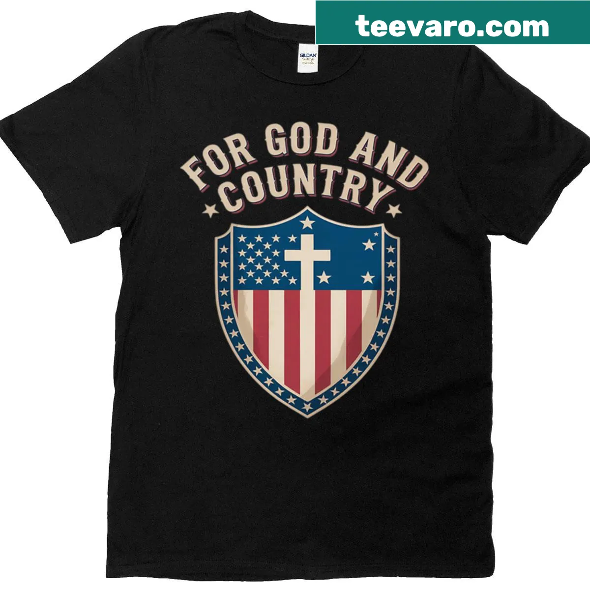 Inspirational T-shirt with For God And Country text in bold typography — on a men's t-shirt