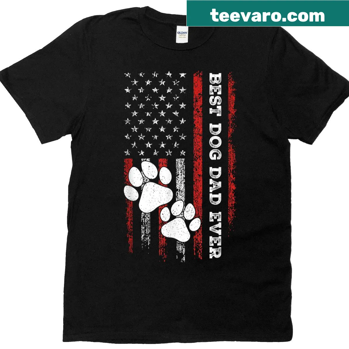 Funny Dog Dad t-shirt with Best Dog Dad Ever text graphic — on a men's t-shirt