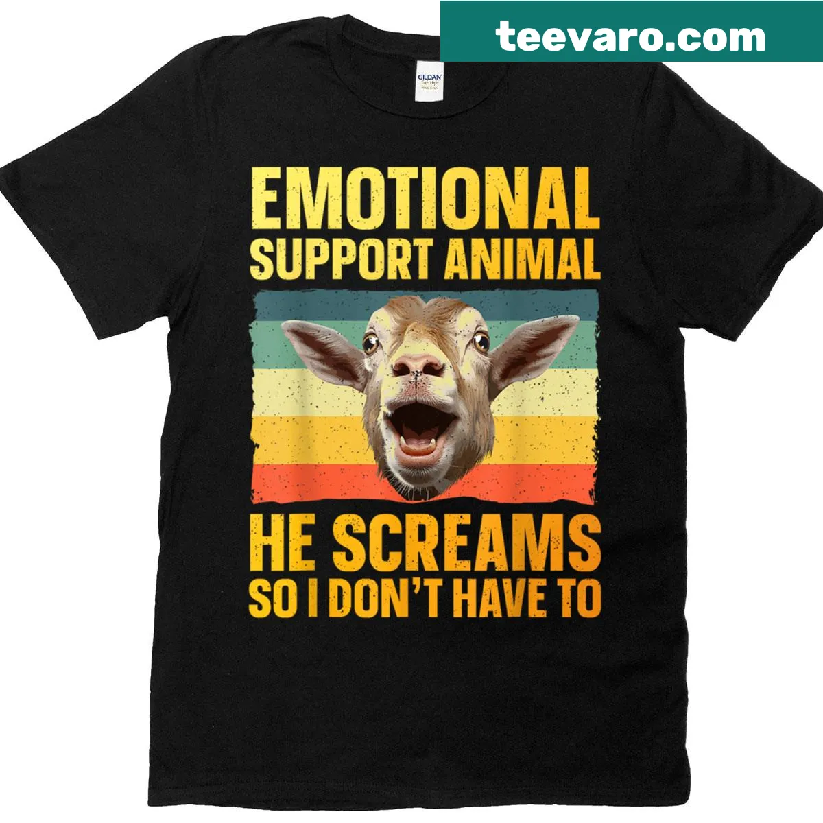 Whimsical goat graphic with humorous text t-shirt — on a men's t-shirt