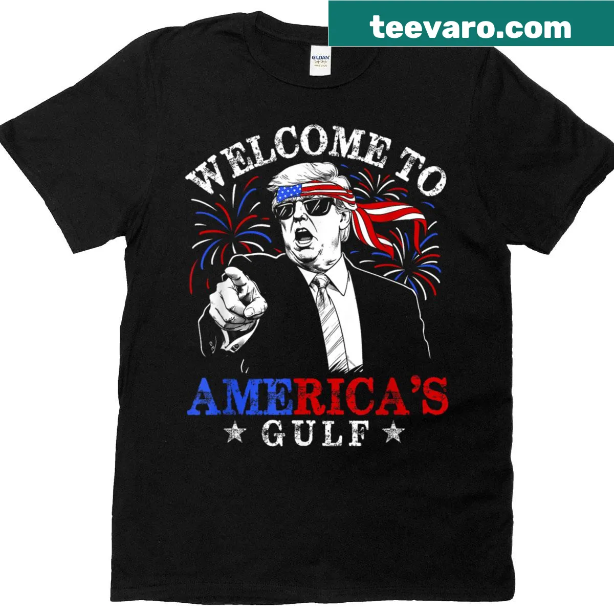 Funny Fourth of July T-shirt with Trump Gulf of USA phrase — on a men's t-shirt