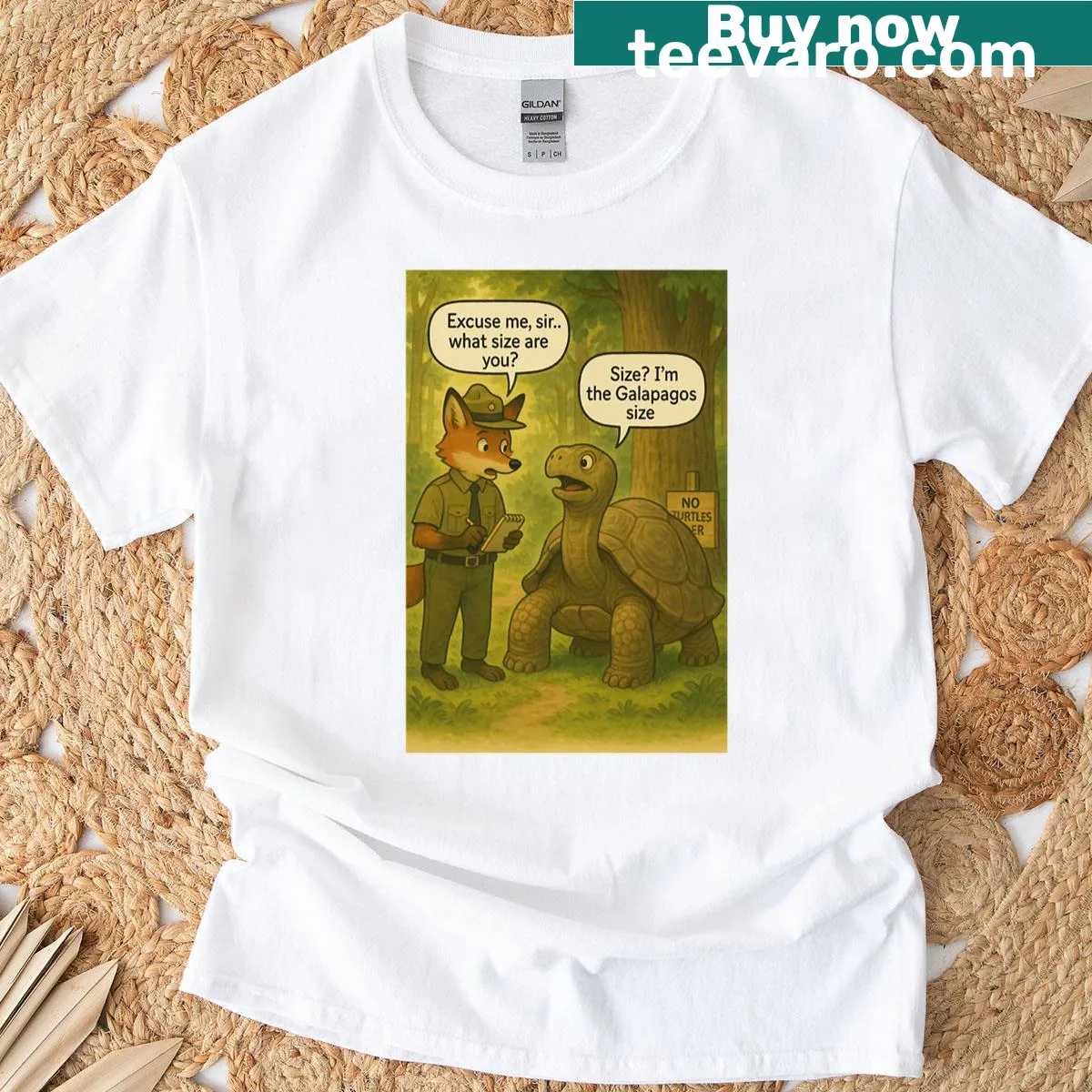 Cartoon forest ranger graphic on an oversized T-shirt — on a men's t-shirt