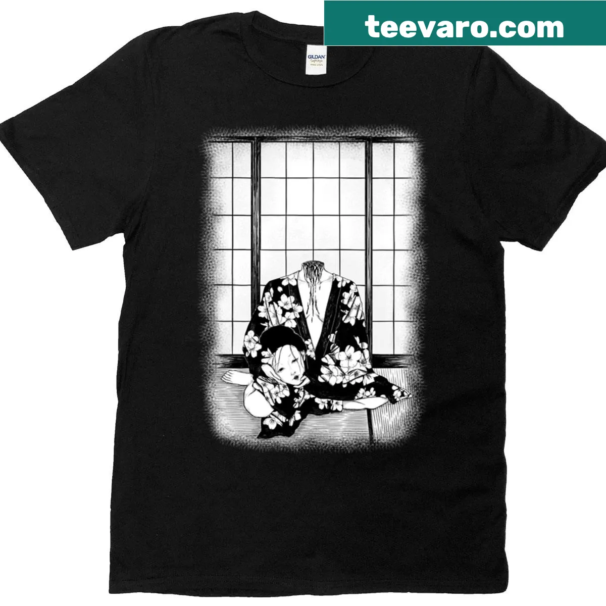 Stylized Geisha T-shirt showcasing traditional Japanese elegance. — on a men's t-shirt