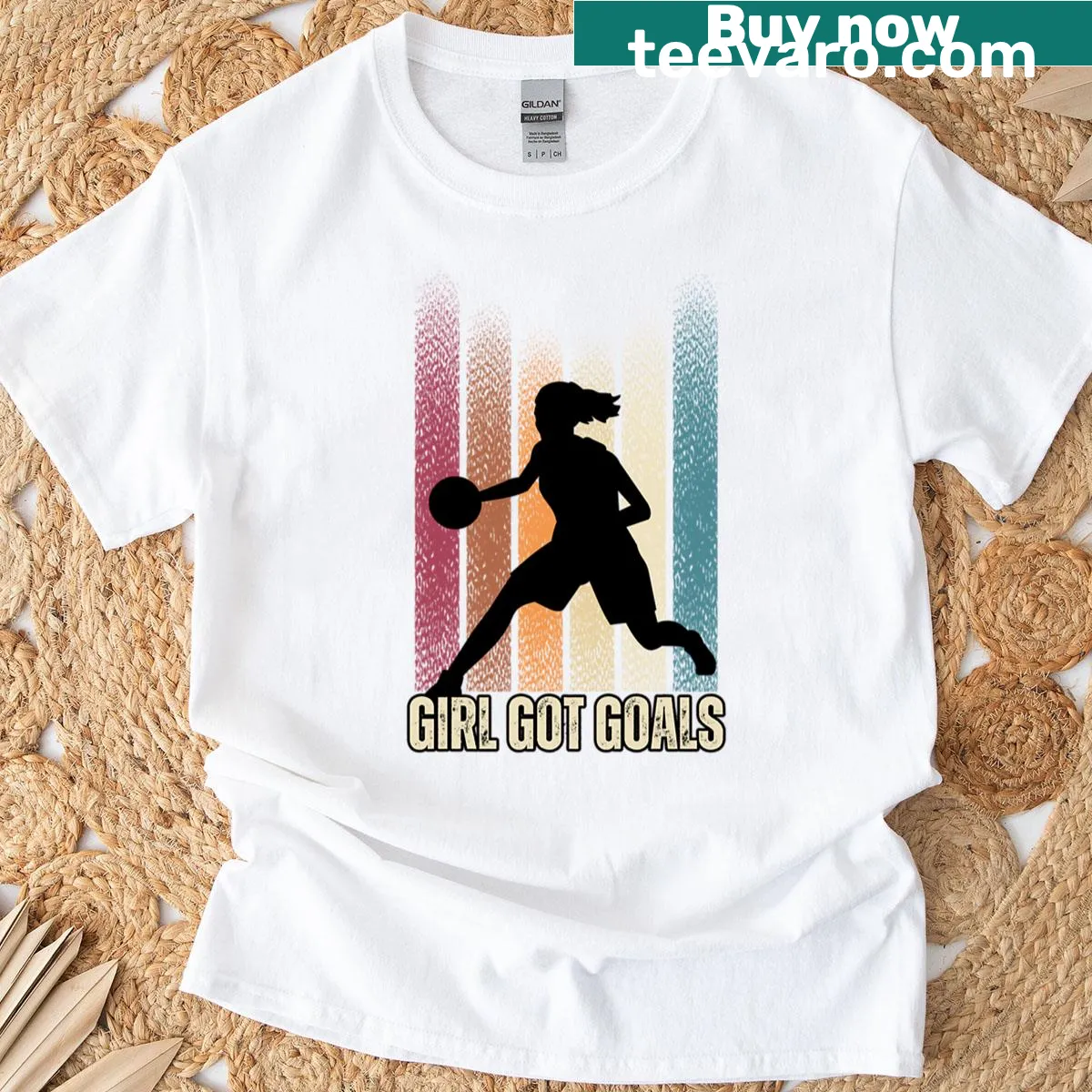 Motivational T-shirt with 'Girls Got Goals' text — on a men's t-shirt