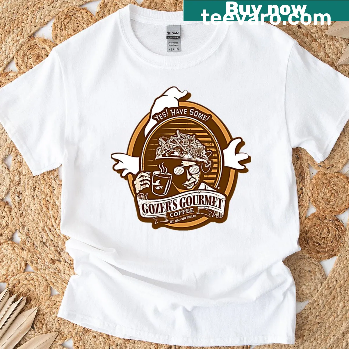 Cartoon graphic celebrating gourmet coffee on a T-shirt — on a men's t-shirt