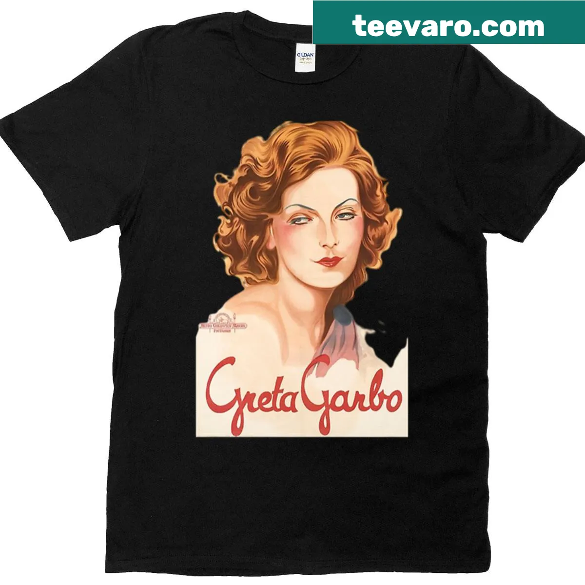 Vintage-inspired t-shirt featuring Greta Garbo graphic — on a men's t-shirt