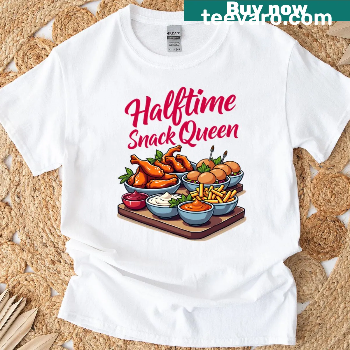 Playful T-shirt for halftime snack lovers during the Super Bowl — on a men's t-shirt