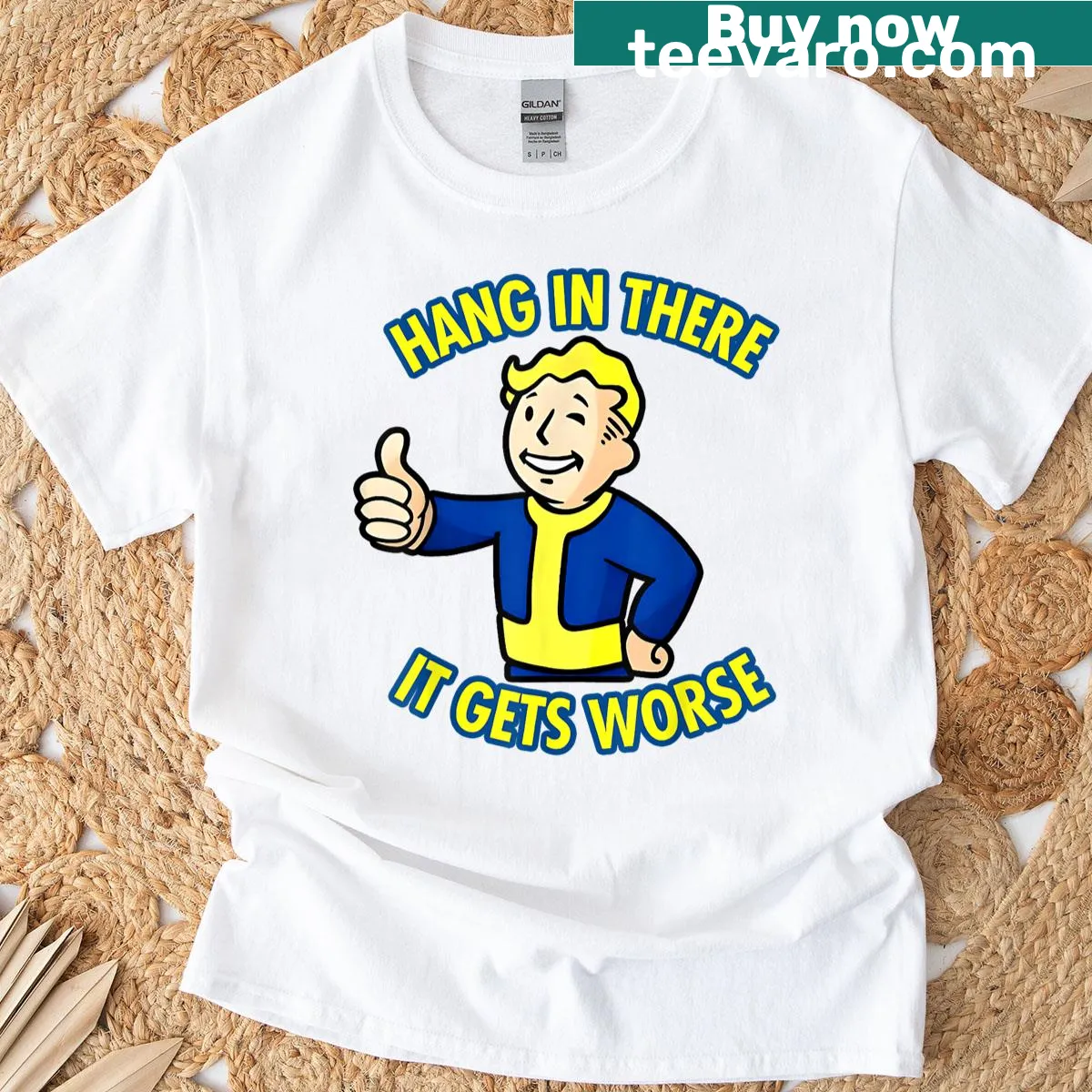 Sarcastic Hang In There It Gets Worse t-shirt with bold text — on a men's t-shirt