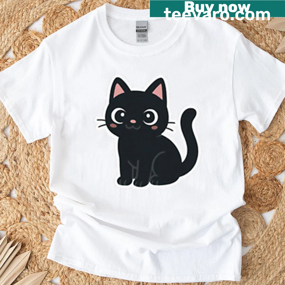 Happy black kitten illustration on T-shirt — on a men's t-shirt