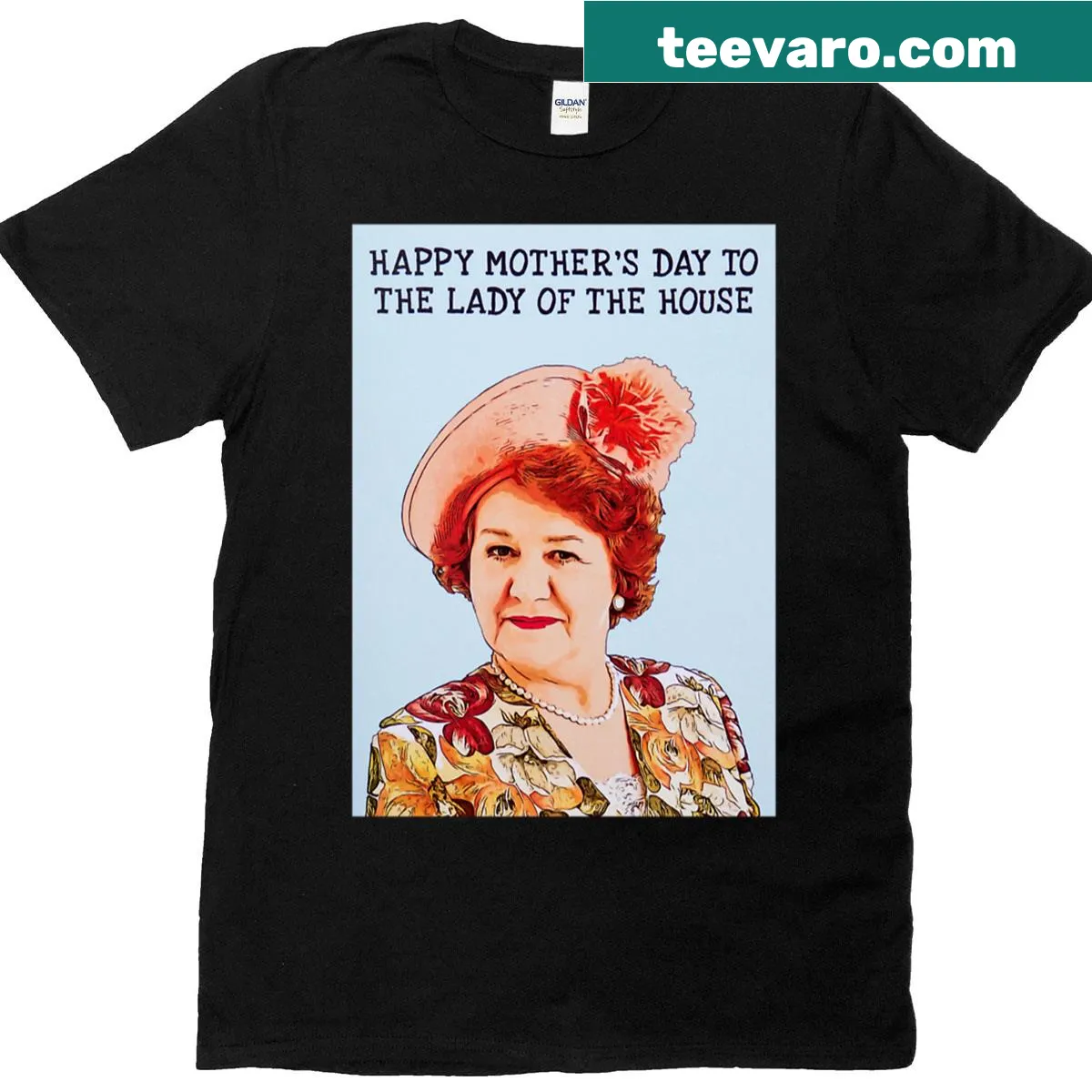 Happy Mothers Day shirt with cheerful text and warm illustration — on a men's t-shirt