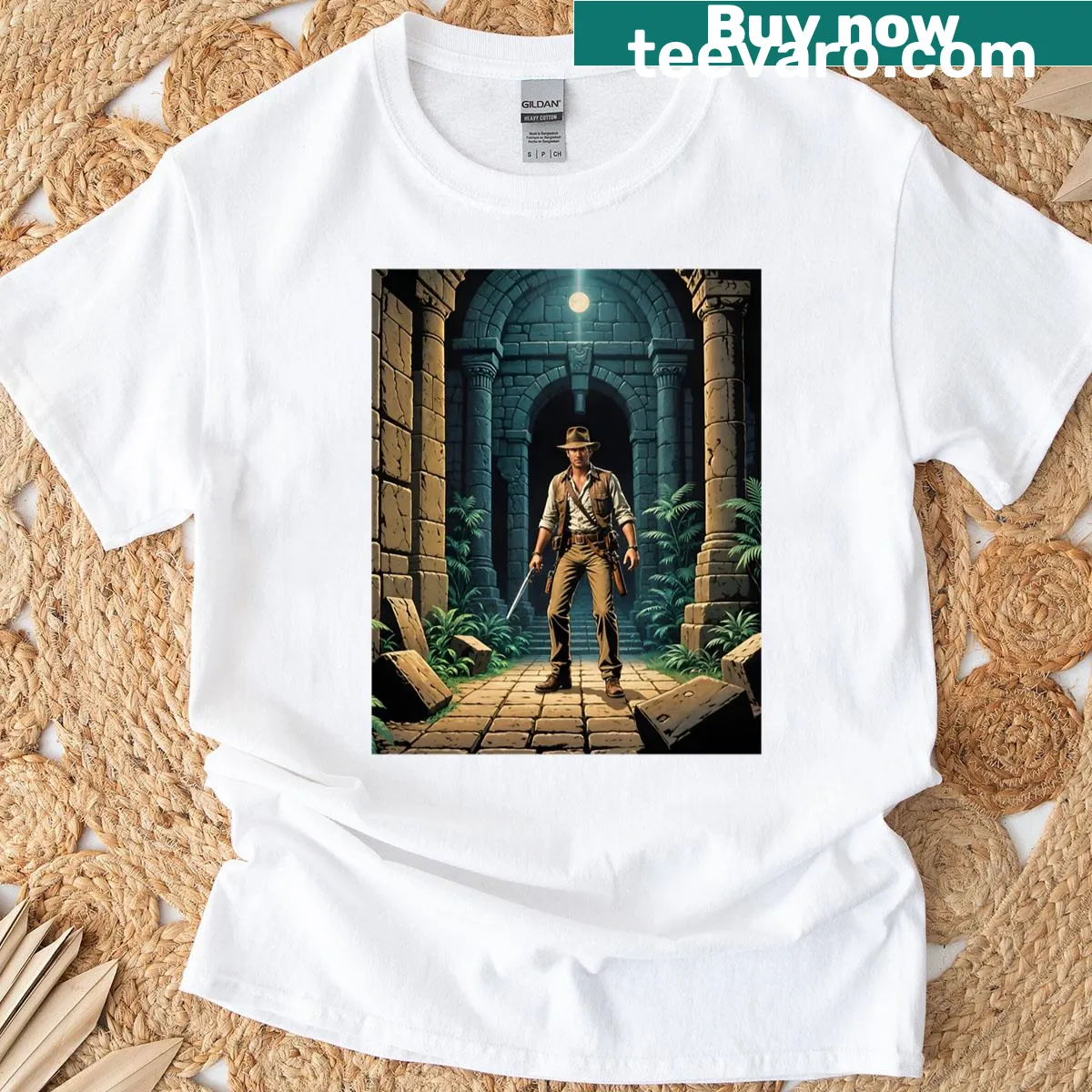 Adventure-themed Henry Jones Jr graphic t-shirt — on a men's t-shirt
