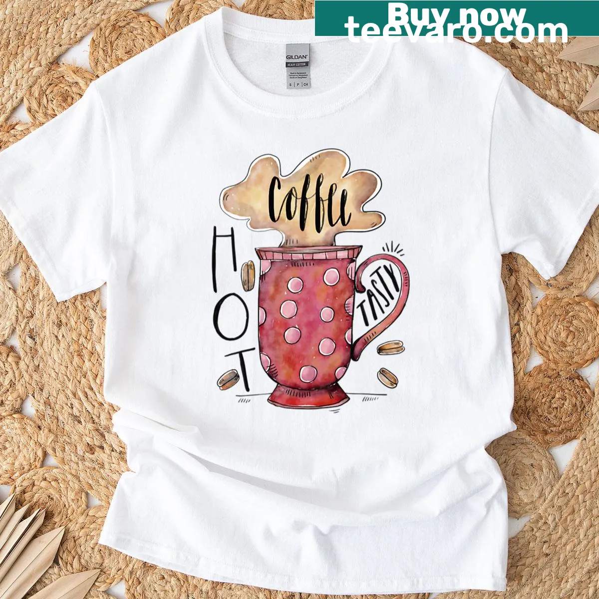 Cartoon coffee-themed Hot Tasty t-shirt — on a men's t-shirt