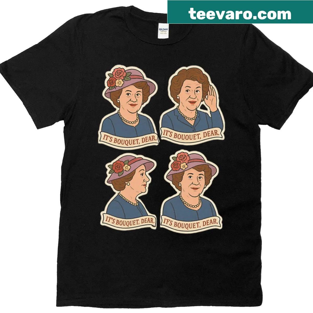 Sticker pack design featuring Hyacinth Bucket on T-shirt — on a men's t-shirt