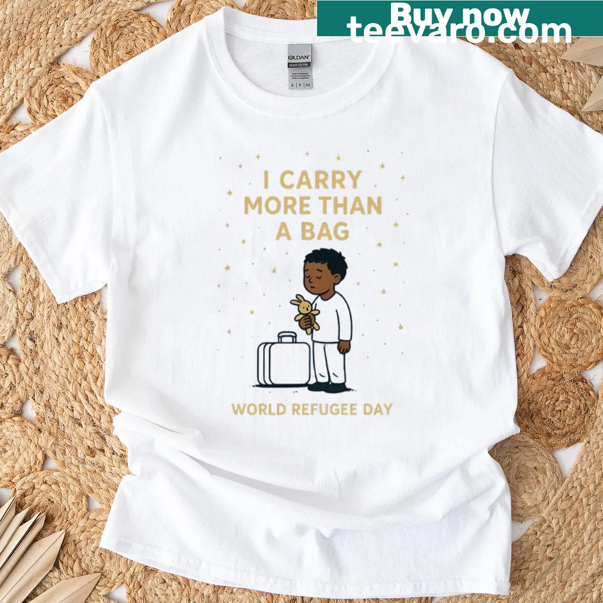 Illustration of a caregiver carrying a child on a T-shirt — on a men's t-shirt