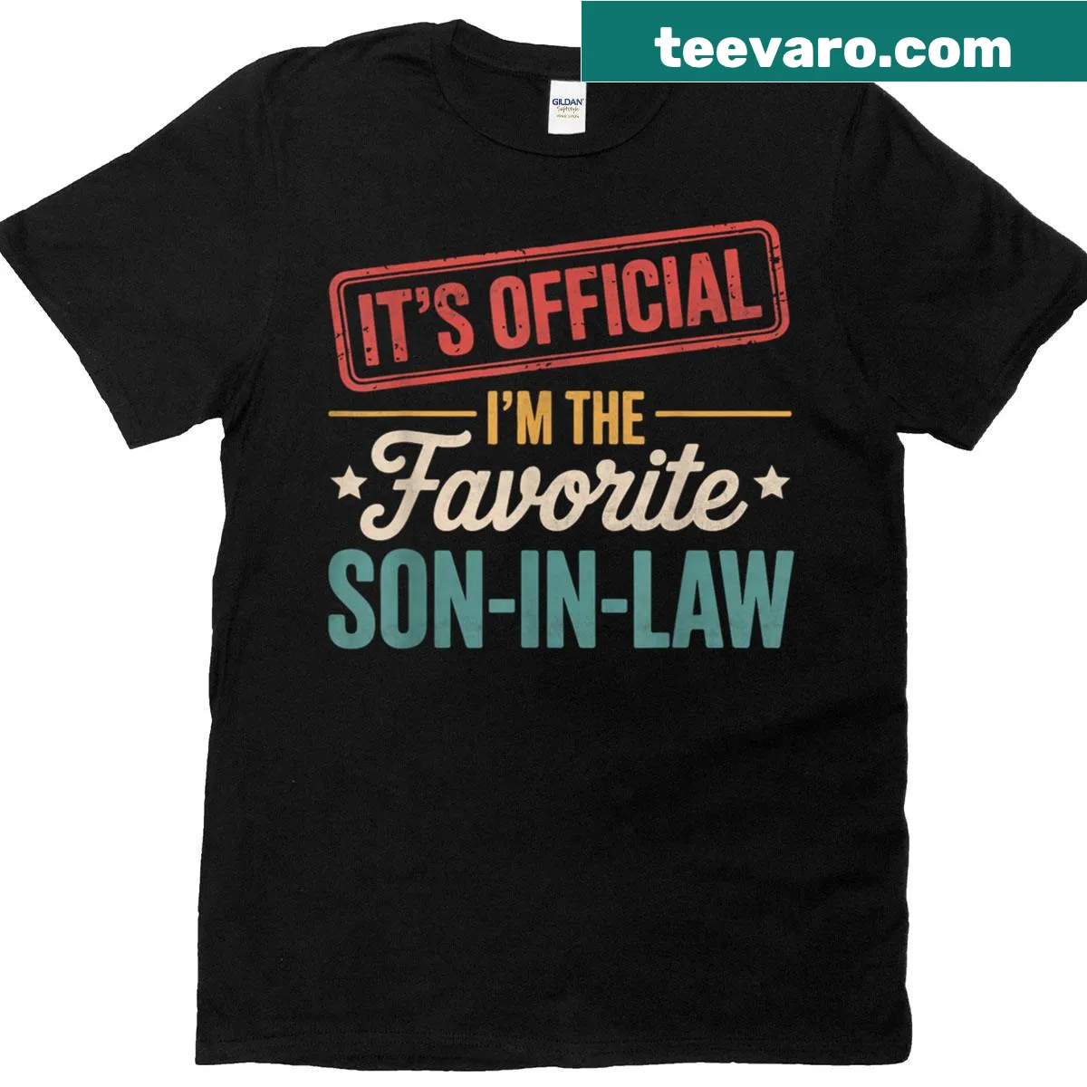 Men's t-shirt declaring 'Im The Favorite Son In Law' for Father's Day — on a men's t-shirt
