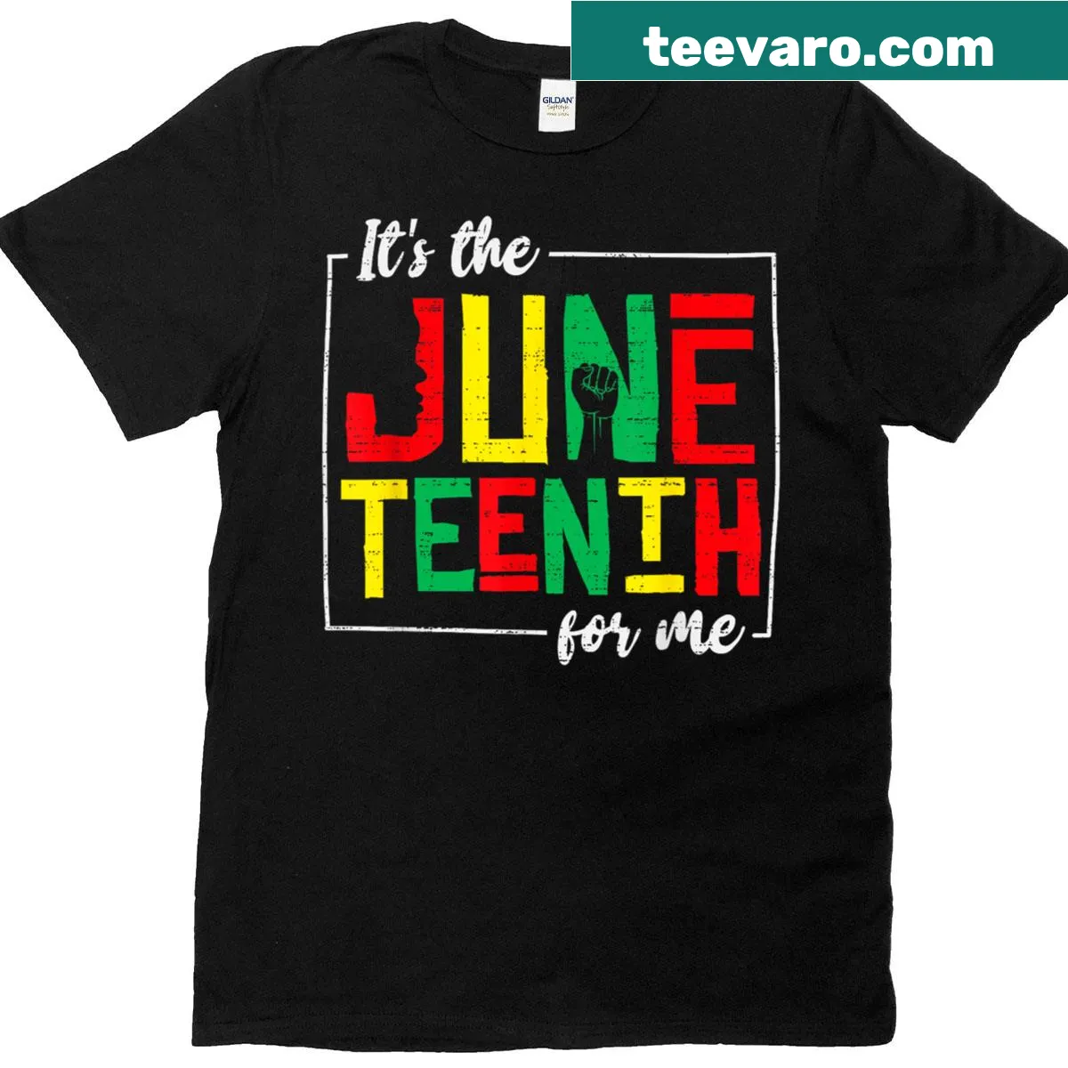 Juneteenth 1865 T-shirt featuring June 19th and Afro design — on a men's t-shirt