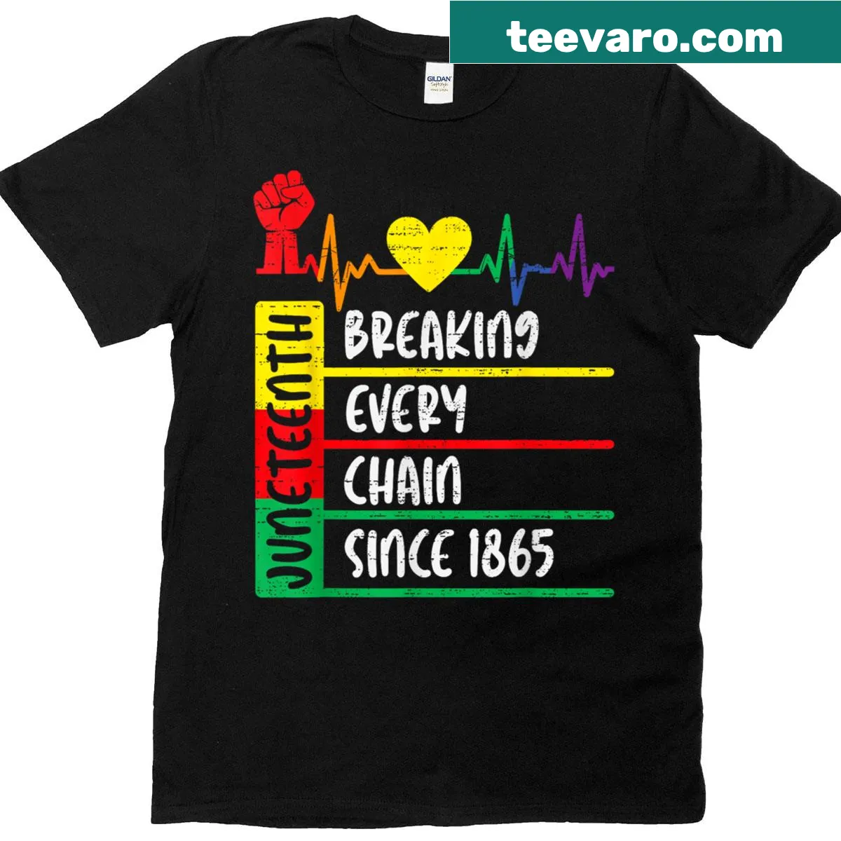 T-shirt with message 'Breaking Every Chain Since 1865' for Juneteenth — on a men's t-shirt