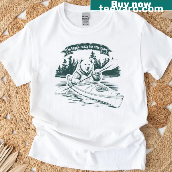 T-shirt featuring playful design related to kayaking