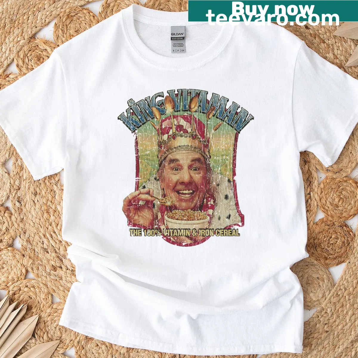 Vintage King Vitaman II t-shirt featuring a nostalgic cartoon design — on a men's t-shirt