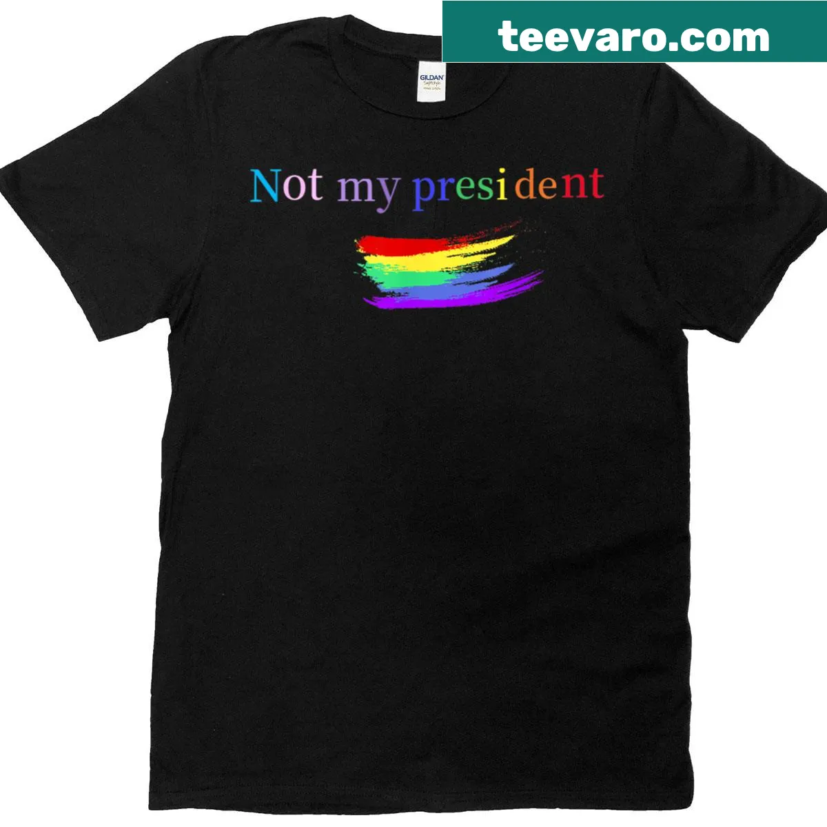 Bold anti-Trump LGBTQ+ pride t-shirt with statement graphic — on a men's t-shirt
