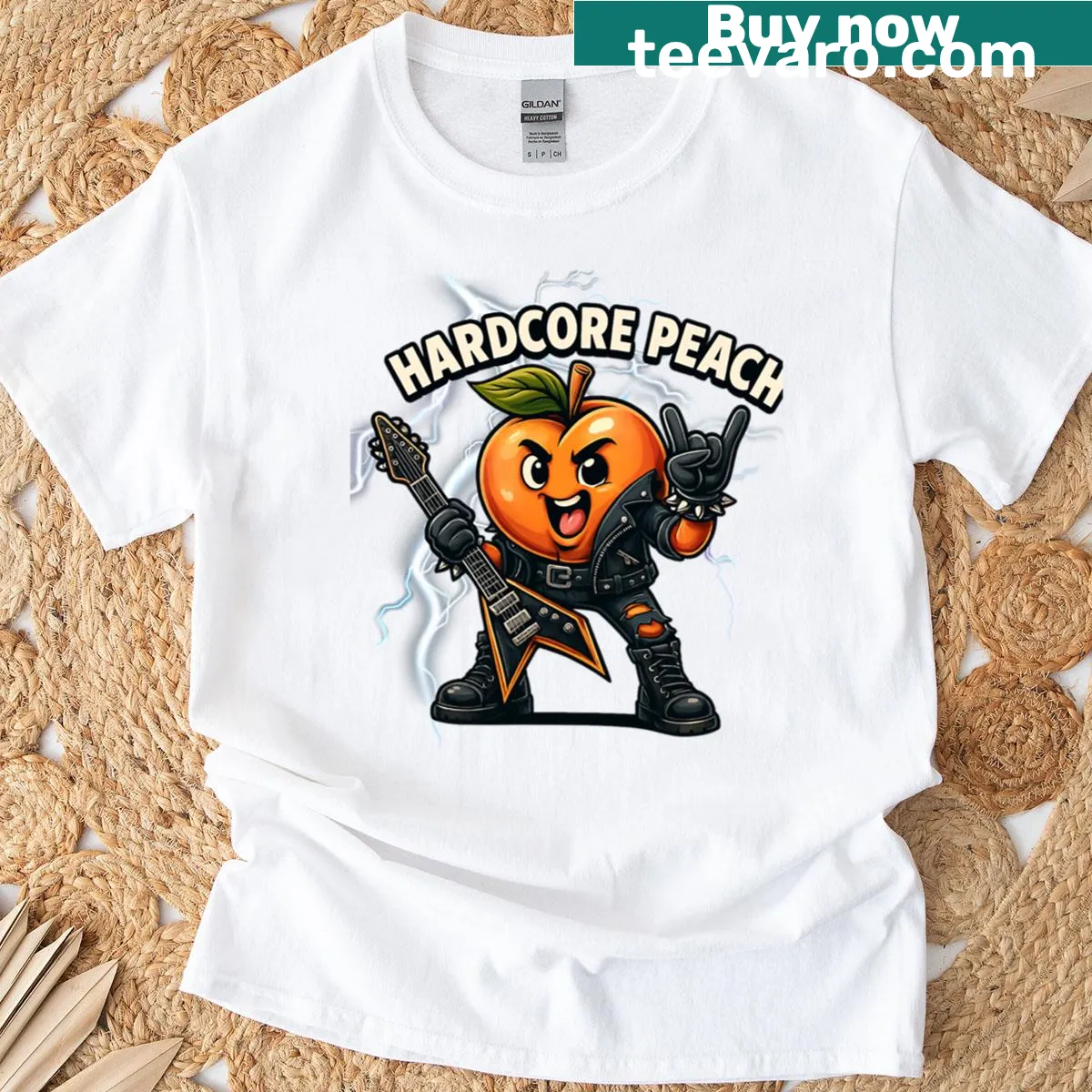 Edgy punk fruit art t-shirt with humorous design — on a men's t-shirt