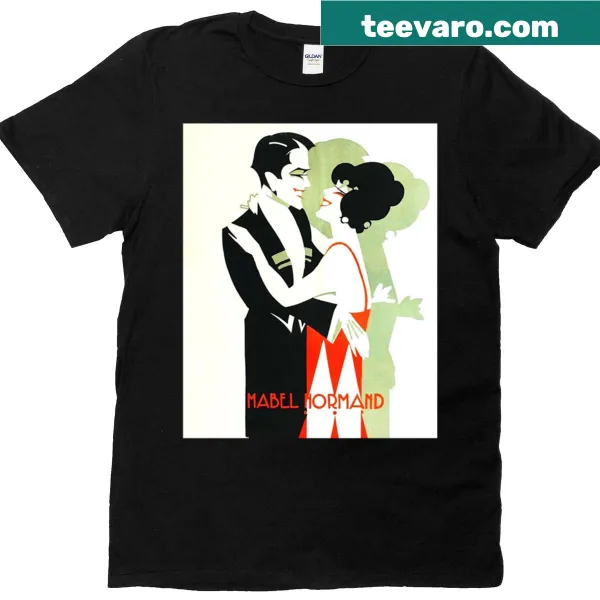 Vintage-style t-shirt featuring an illustration of Mabel Normand, a pioneering actress