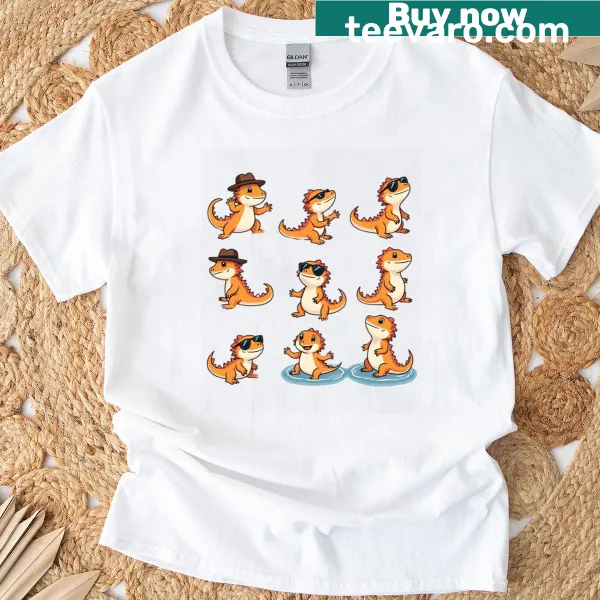 Illustrative T-shirt featuring a funny dragon in flames, capturing fantasy themes