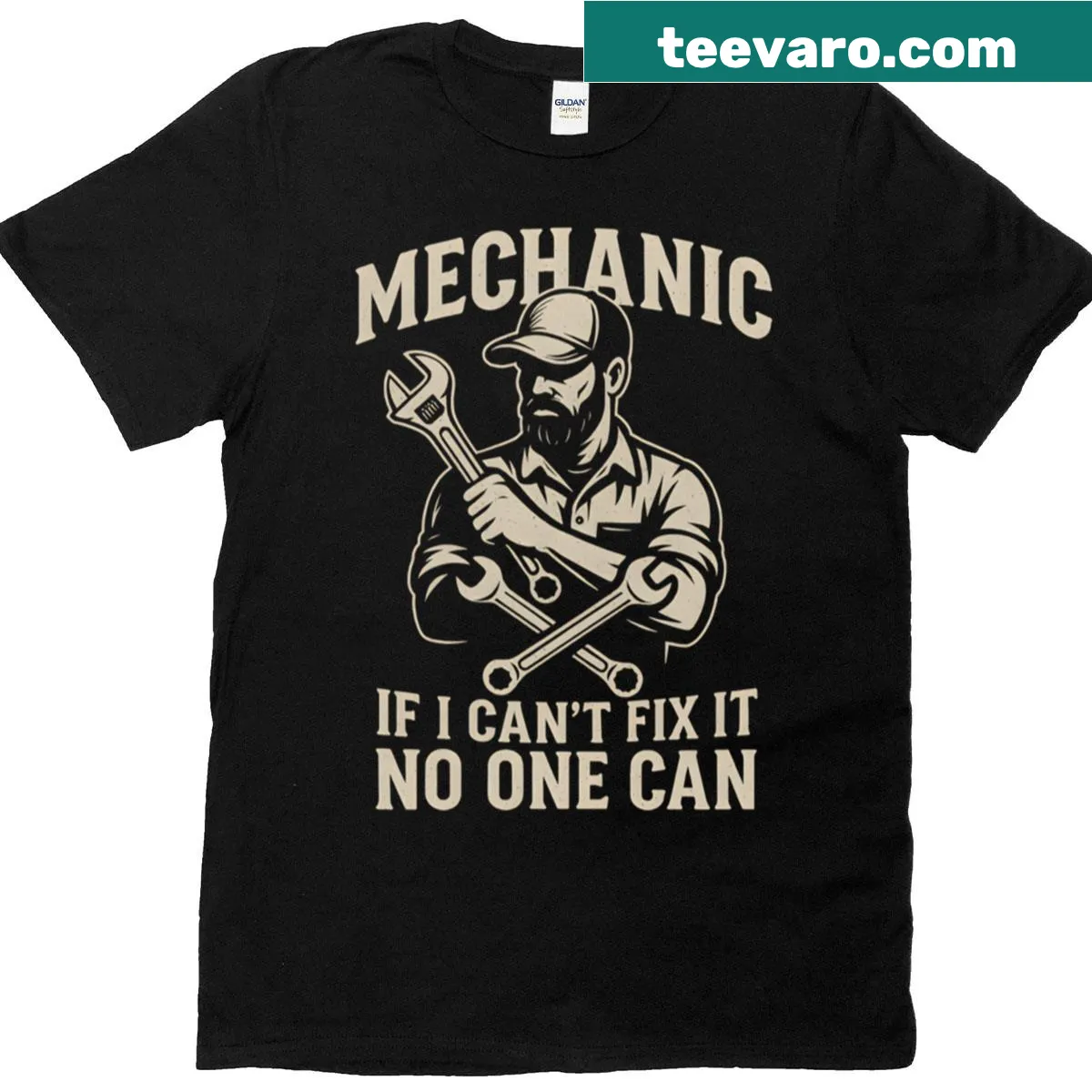 Text says 'If I Can't Fix It, No One Can' on a mechanic t-shirt — on a men's t-shirt