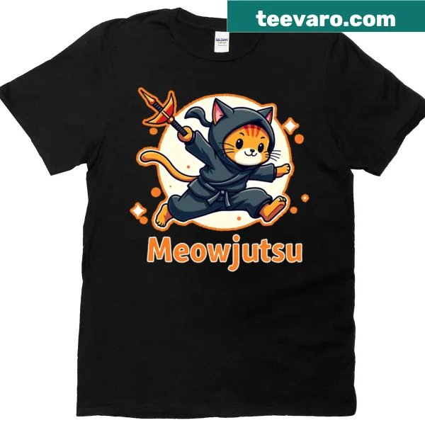Cartoon cat in a martial arts pose on a humorous T-shirt