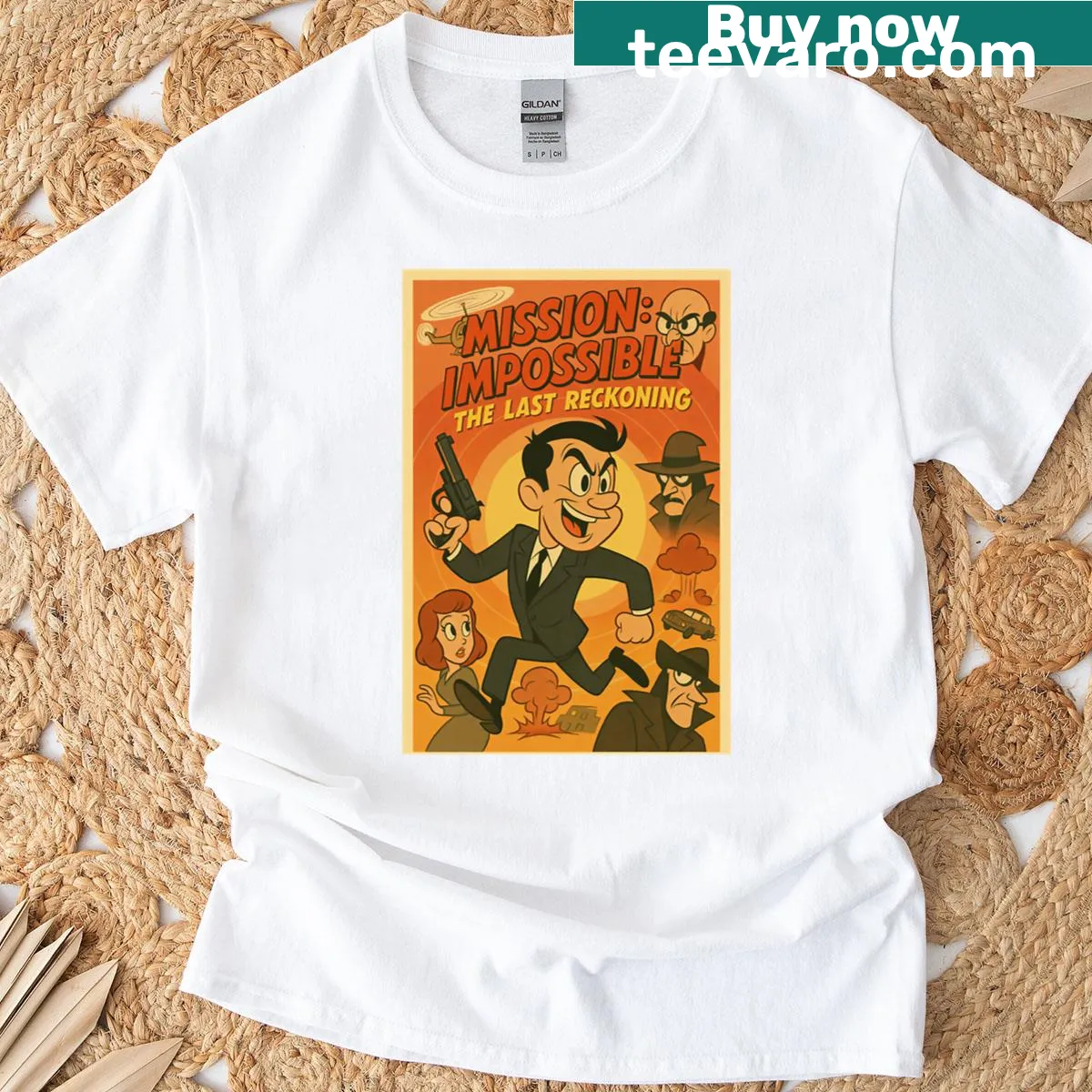 Bold typography T-shirt inspired by Mission Impossible — on a men's t-shirt