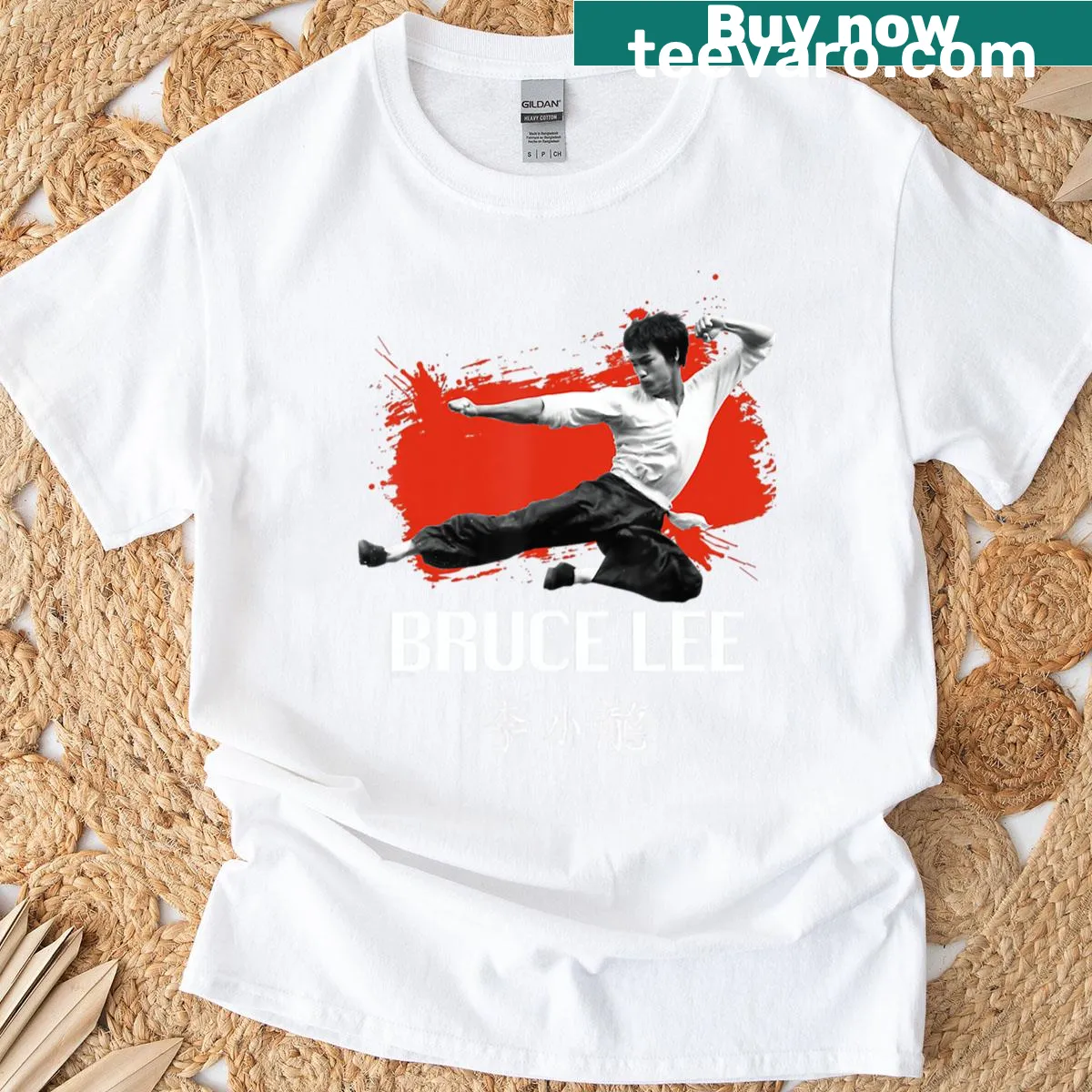 Vintage dragon logo t-shirt honoring movie actors — on a men's t-shirt