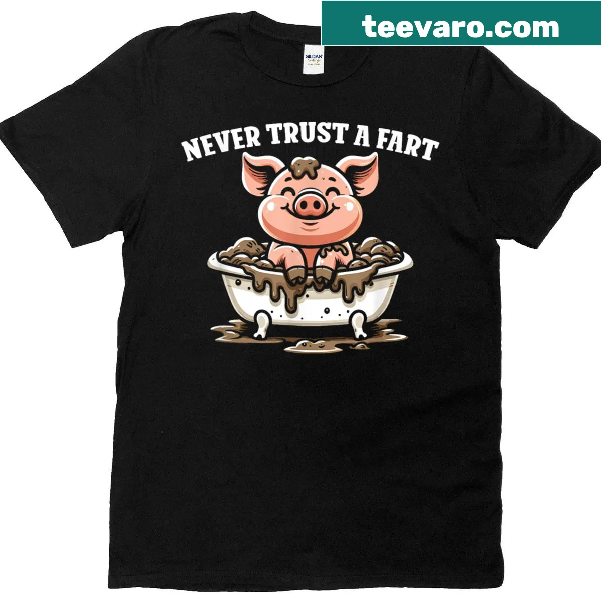 Funny T-shirt with 'Never Trust A Fart' graphic — on a men's t-shirt