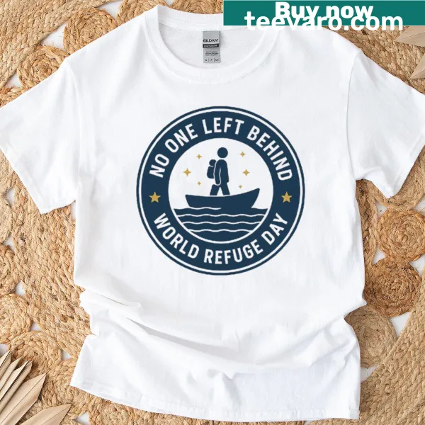 Emblem badge design supporting World Refugee Day on a T-shirt