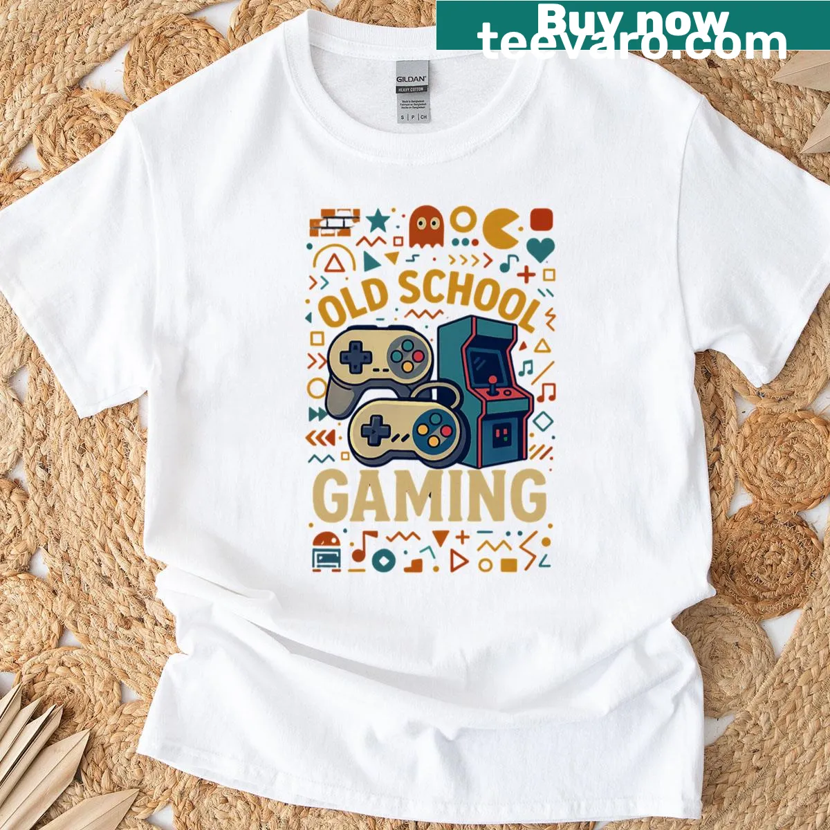 Retro gaming graphic on t-shirt — on a men's t-shirt