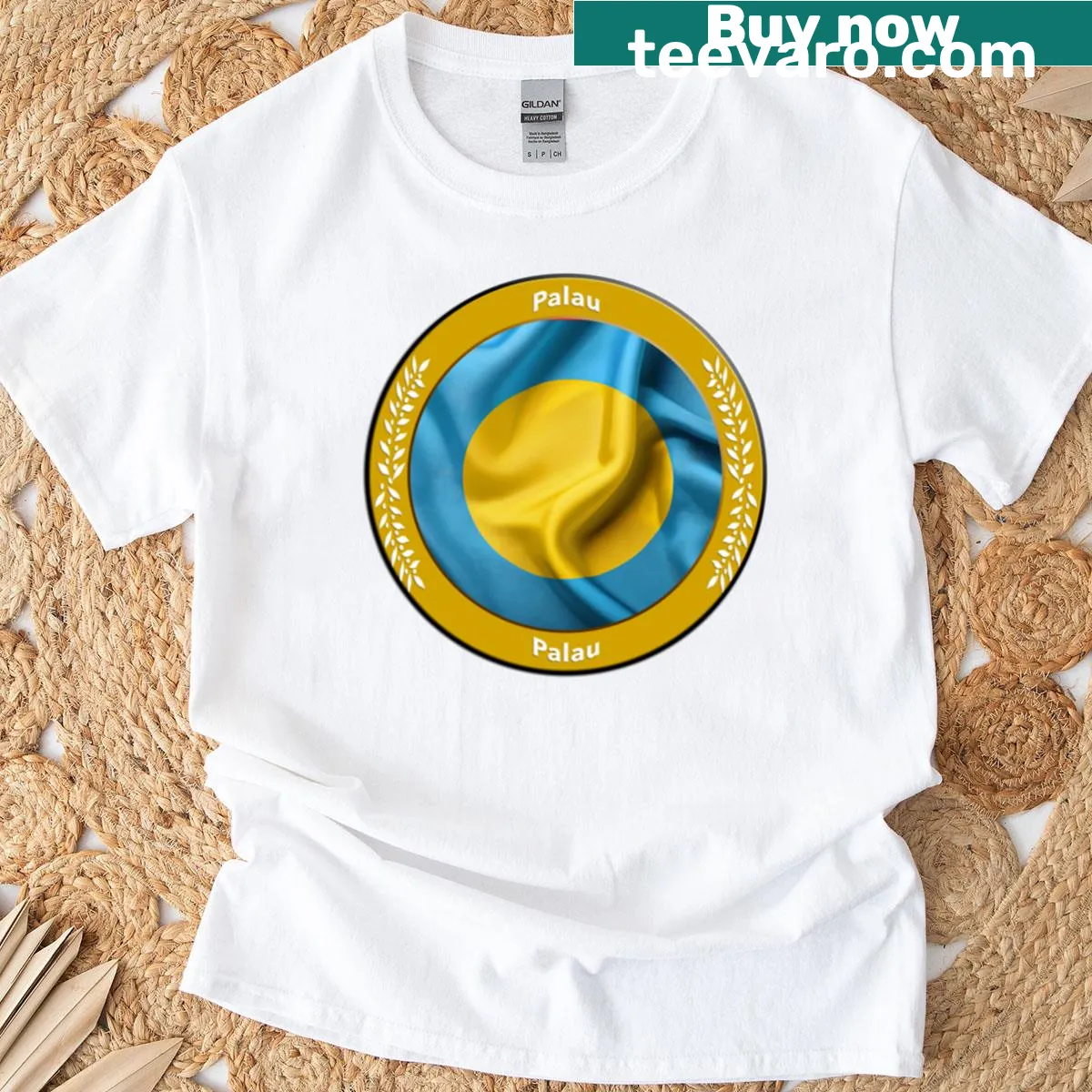 T-shirt celebrating the island of Palau with a simple print — on a men's t-shirt