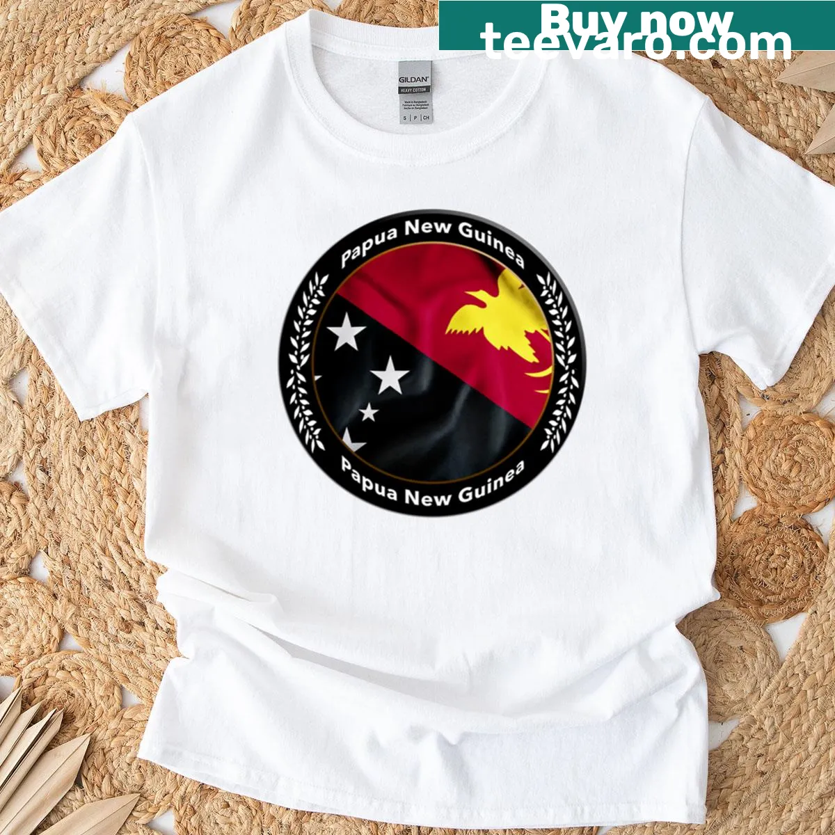 Minimalist Papua New Guinea-themed T-shirt showcasing cultural heritage. — on a men's t-shirt