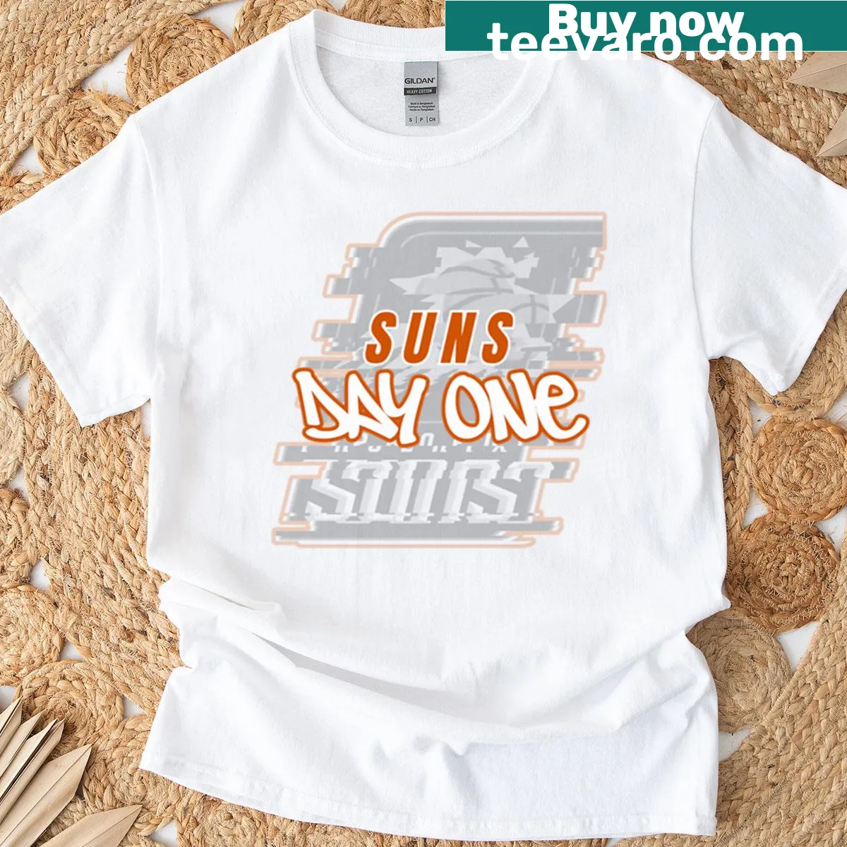 T-shirt featuring glitch-style Phoenix Suns logo for dedicated fans — on a men's t-shirt